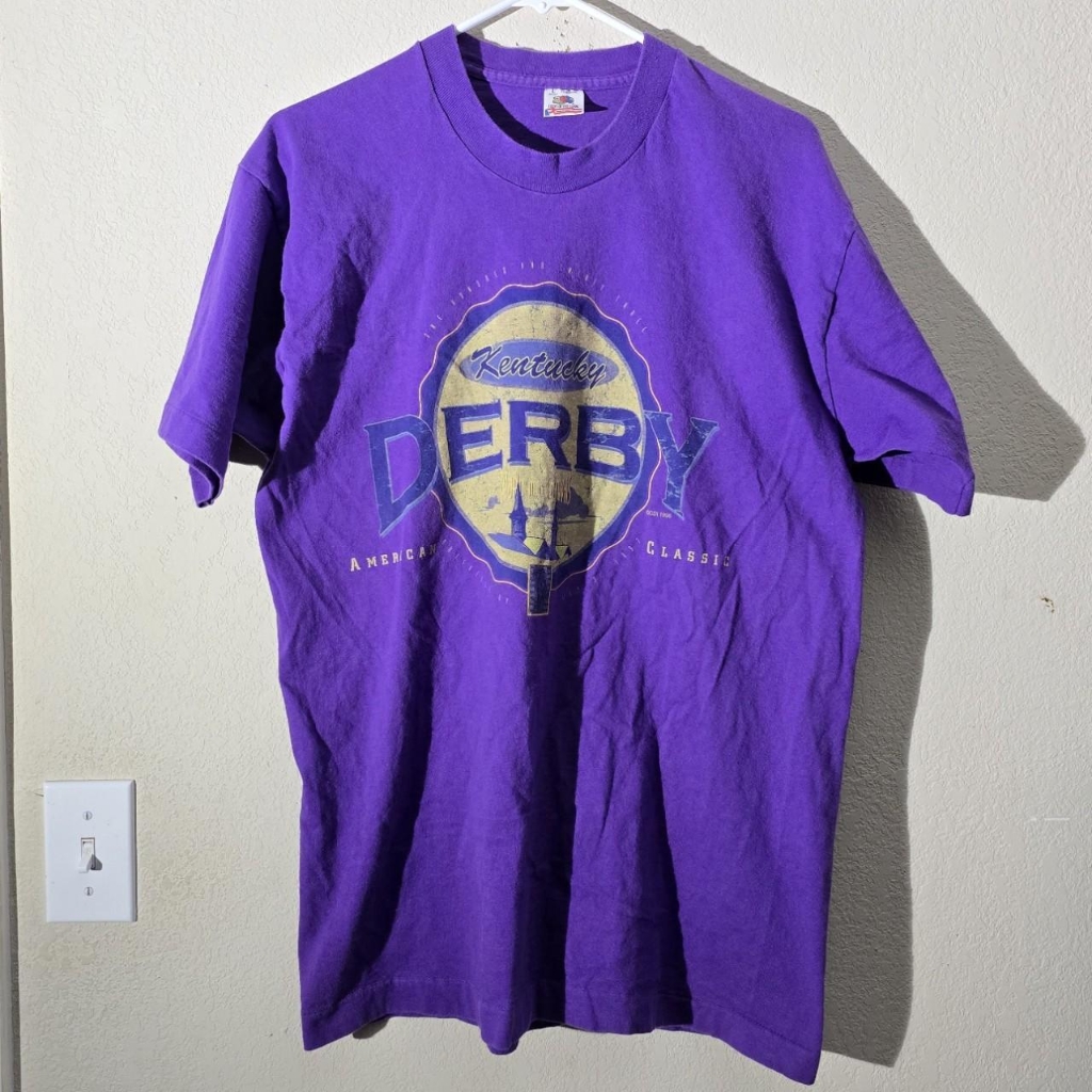 Vintage 1996 Louisville Kentucky Derby Horse Racing Purple Tee Single Stitch